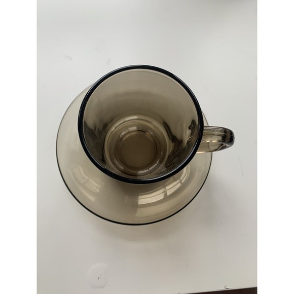 VTG Single Arcoroc France Smokey Gray Coffee Mug And Saucer Rare - Picture 5 of 7